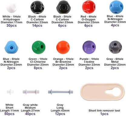 Swpeet 179 Pcs Organic Chemistry Molecular Model Student and Teacher Kit, Chemistry Molecular Model Student and Teacher Set - 76 Atoms & 102 Links & 1 Short Link Remover Tool