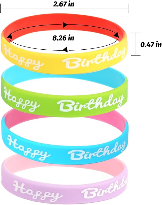 FOIMAS 24pcs Birthday Rubber Bracelet,Colored Happy Birthday Silicone Wristband for Kids Students Birthday Classroom Party Favor