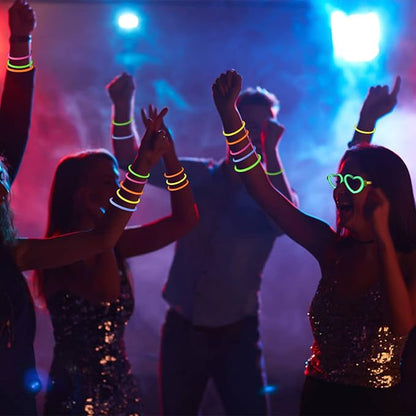 LOMIMOS Glow Sticks Party Pack,100 Glow Sticks(8") 20 Eye Glasses Glow in The Dark Party Supplies with Connectors for Bracelets Necklaces Kids