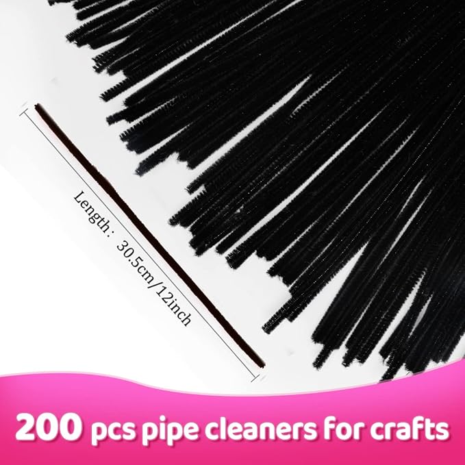 Praisebank Pipe Cleaners for Crafts (200pcs in Black), 12 inch Long Pipe Cleaners, Black Pipe Cleaners.