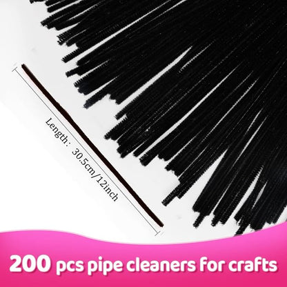 Praisebank Pipe Cleaners for Crafts (200pcs in Black), 12 inch Long Pipe Cleaners, Black Pipe Cleaners.