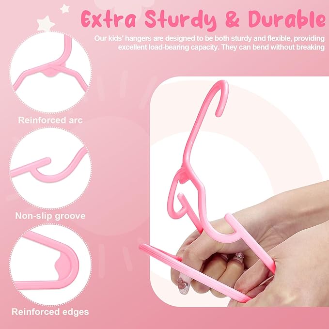 HOUSE DAY Premium Baby Hangers 60 Pack, 11 Inch Kids Plastic Hangers Pink, Slim Childrens Hangers for Infant, Toddler, and Child Clothes, Durable Baby Clothes Hangers for Closet