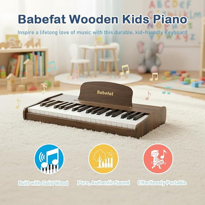 Kids Piano Keyboard 37 Keys Digital Piano for Kids Mini Musical Instruments Wooden Pianos Toy for 4+ Years Old Girls and Boys Birthday Gift Walnut (Walnut)