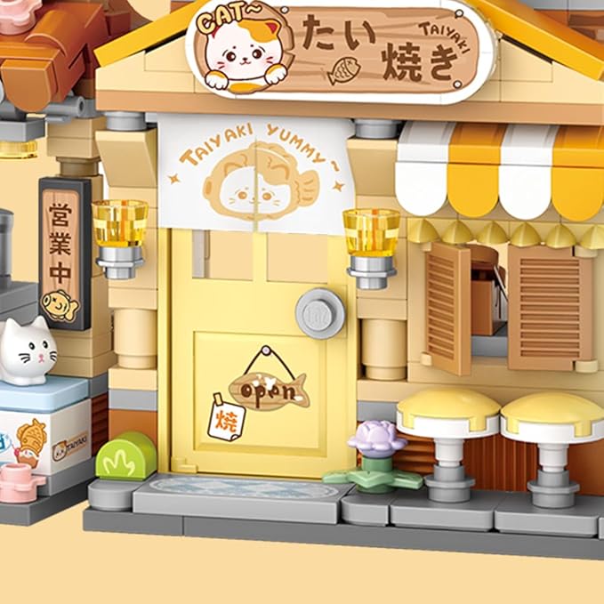 Lucky Cat Building Set,Openable Taiyaki Shop 923PCS Mini Brick Building Toy for Boys Girls Age 8+ (Not Compatible with Lego)