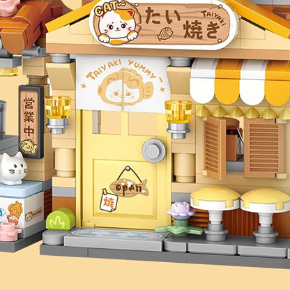 Lucky Cat Building Set,Openable Taiyaki Shop 923PCS Mini Brick Building Toy for Boys Girls Age 8+ (Not Compatible with Lego)
