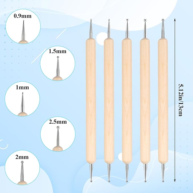 15PCS Silicone Sculpting Tools, Clay Sculpting Tools, Silicone Clay Tool, Modeling Dotting Tool Set with Wooden Handle Ball Stylus for Clays Sculpture, Carving and Shaping