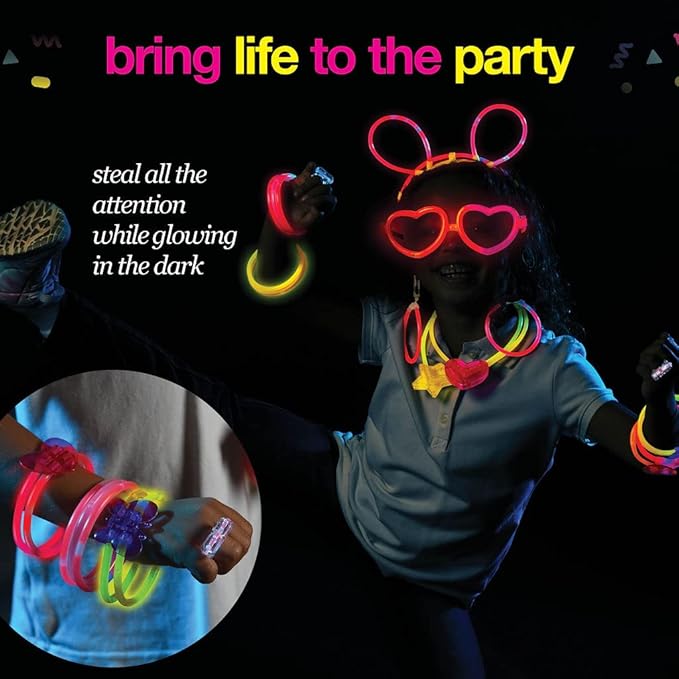 500 Glow Sticks Party Pack Necklaces And Bracelets - Ultra Bright Glow in The Dark Party Supplies, Bulk 8” Mixed Colors 200 Sticks And 300 Accessories - for Halloween, Christmas, Birthday