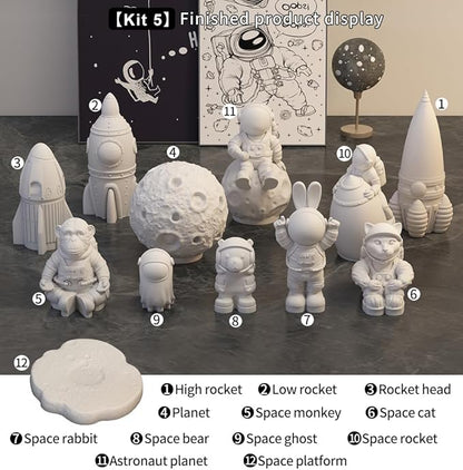 Space Planet Resin Molds Silicone，【12-piece Set】 Epoxy Resin Space Astronaut Silicone molds,3D Resin Spaceballs Molds, Small Rocket Silicone Model, Space Rabbit DIY Gift Sets for Teens (【Kit 5】)
