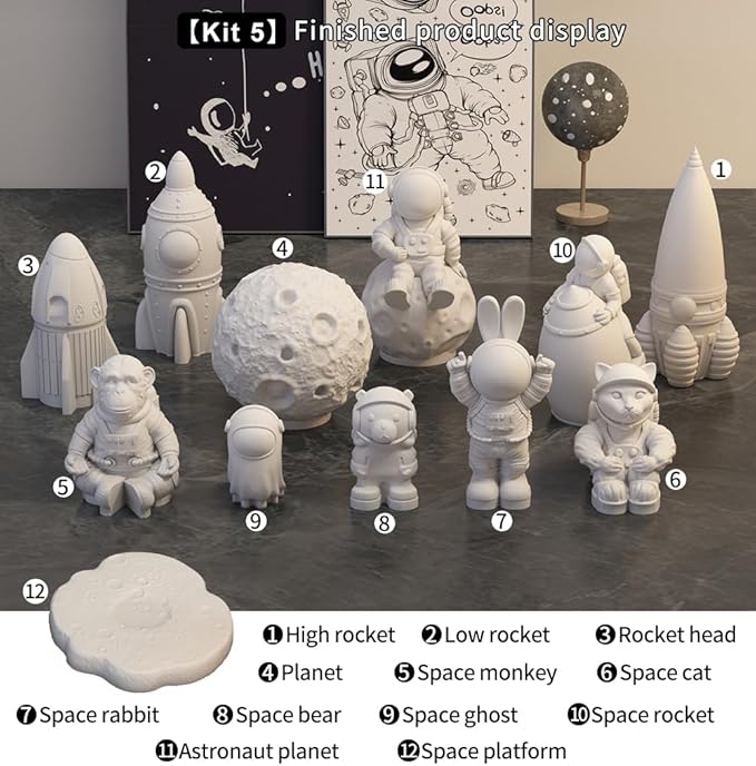 Space Planet Resin Molds Silicone，【4-Piece Set】 Epoxy Resin Space Astronaut Silicone molds,3D Resin Spaceballs Molds, Small Rocket Silicone Model, Space Rabbit DIY Gift Sets for Teens(【Kit 2】)