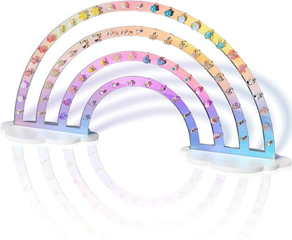 NiHome Iridescent Earrings Holder 74 Holes Display Rainbow Iridescent Ear Studs Jewelry Show Rack Stand Organizer Holder Plastic Clear Acrylic Earring Rack Holder Organizer for Girl Women