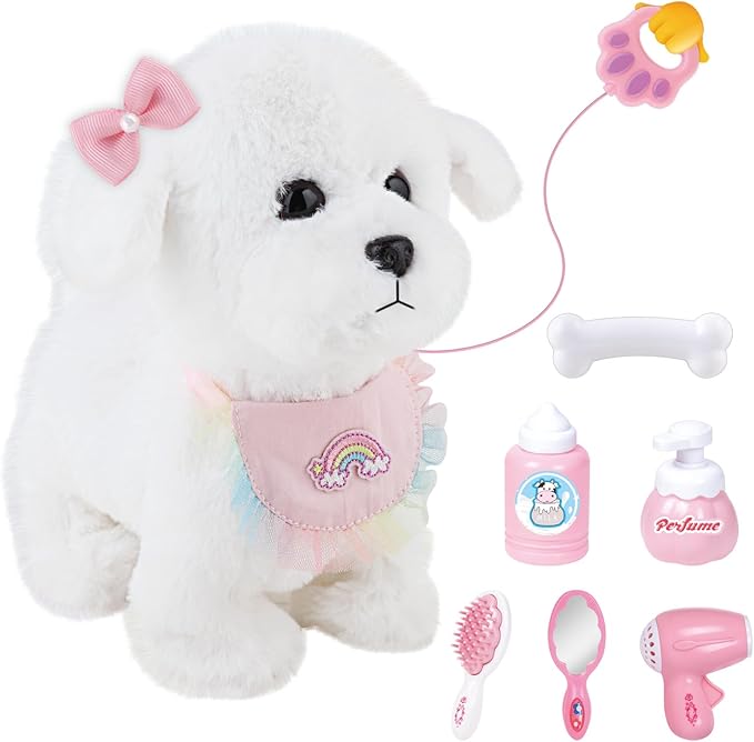 Jimate Puppy Toys for Kids, Toy Dogs That Walk and Bark, Walking Dog Toy for Kids with Leash, Interactive Stuffed Puppy with Remote Control, for Girls and Boys Aged 3-7 Year Old
