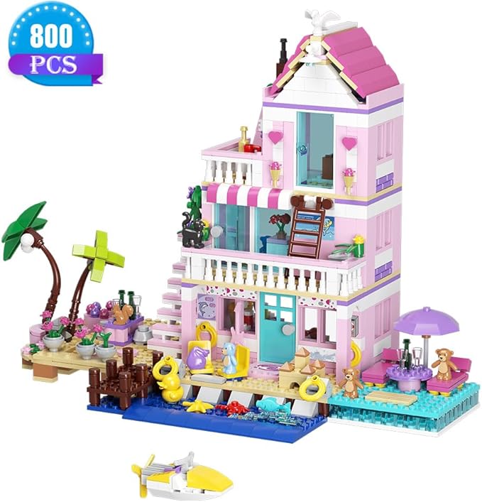 MindBox Girls Seaside Villa Building Blocks,812pcs Beach House Building Toys for Kids Age 8+，Mini Brick