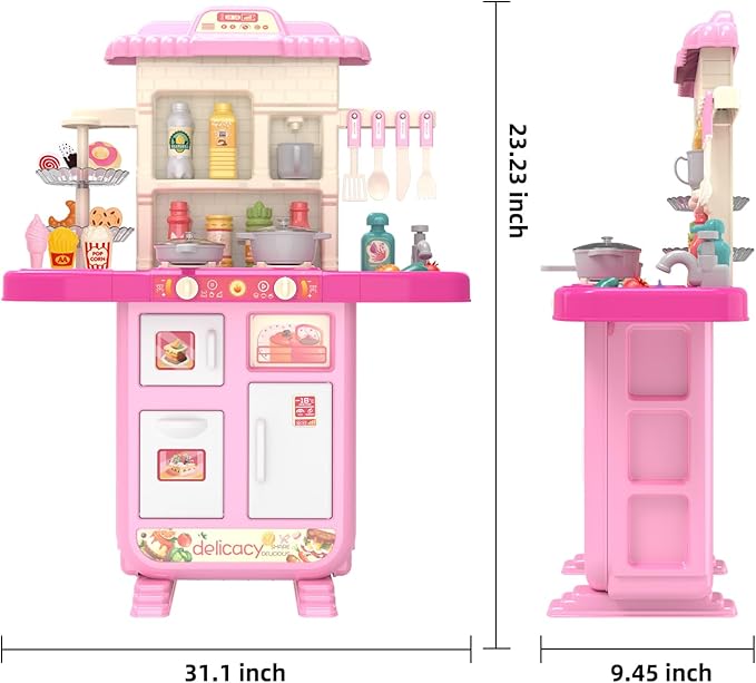 Play Kitchen for Girls & Boys - Realistic Toy Kitchen Set with Lights, Sounds, & Water Circulation for Ages 3-8
