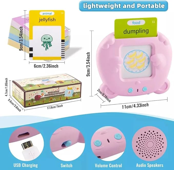 RT&BS Talking Flash Cards for Toddlers, Montessori Toys Flash Cards, Speech Therapy Toys, Gift for Kids Children, 224 Sight Words Pink