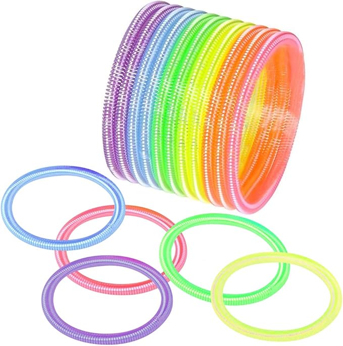 ArtCreativity Spring Bracelets - Pack of 12 Elastic Plastic Wristbands in Assorted Neon Colors - Fun Party Favor, Carnival Prize - Amazing Gift for kids, adults