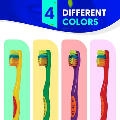 72 Pcs Bulk Kids Toothbrushes Individually Wrapped - Assorted Colors with Animal Paw Prints - Popular Dental Office Patient 21-542