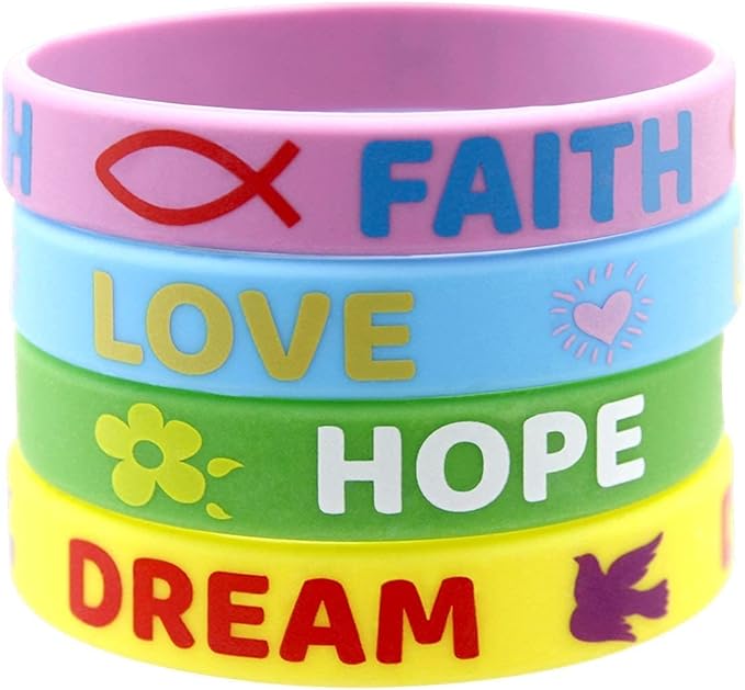 24 Inspirational Sayings Bracelets for Kids Rubber Easter Bracelets Faith Hope Love Dream Wristband Easter Day Gifts Party Supplies