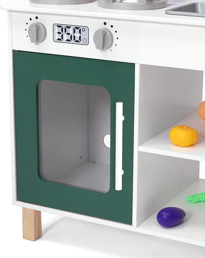 Delta Children Tiny Chef Play Kitchen - Toy Kitchen Playset with Realistic Knobs That Turn/Click, Oven, Sink, Microwave and 15 Pieces of Play Food, Green