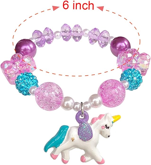 5pcs Little Girl Bracelet Kids Unicorn Bracelets Girl Unicorn Party Favor Pretend Play Bracelet for Toddlers Teens Charm Bracelet Gift Box