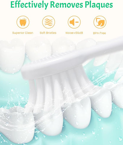 NELL&WELL Kids Electric Toothbrush, 2-Min Timer, 3 Modes with Memory, IPX 7 Waterproof, Battery Powered Kids Toothbrush with 3 Soft Bristles Heads for Children Boys and Girls Ages 3+…