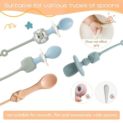 Baby Spoons Self Feeding 6 Month,SMAutoLife Toddler Utensils Holder Strap Food Grade Silicone Keep Fork and Spoon Off The Floor Great for Kids,Hook On High Chair(Orange)