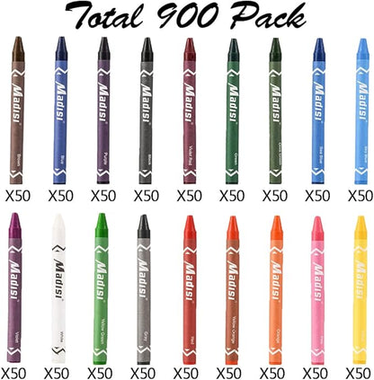 Madisi Crayon Bulk pack, Regular Size, 18 Colors, 900 Count