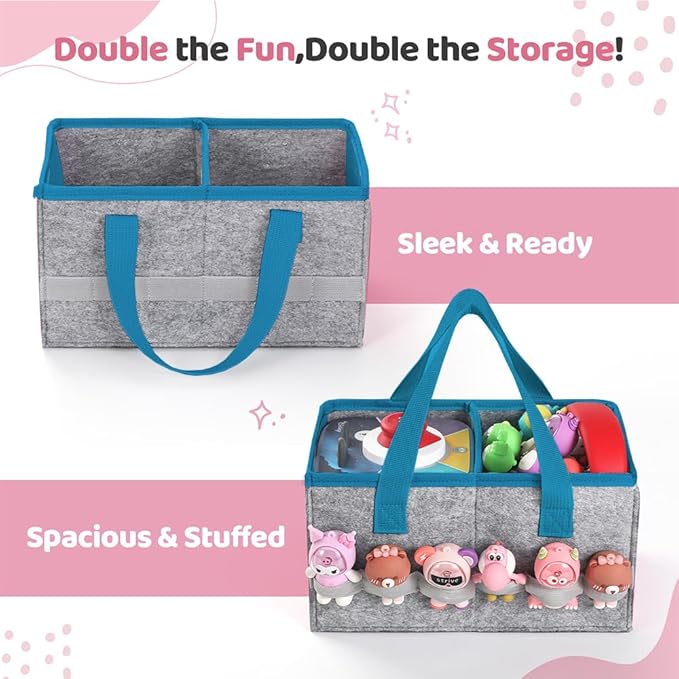 PISOSN Carrying Case for Toniebox Starter Set and Tonies Figurines, Travel Felt Cloth Musical Toy Folding Bag for Toniebox 2 & Accessories (Blue)
