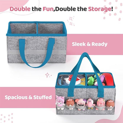 PISOSN Carrying Case for Toniebox Starter Set and Tonies Figurines, Travel Felt Cloth Musical Toy Folding Bag for Toniebox 2 & Accessories (Blue)