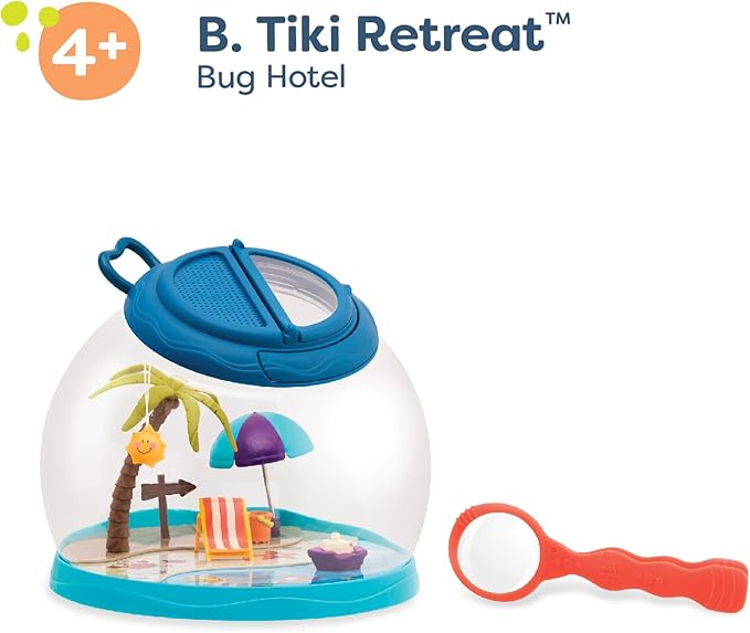 B. toys- Tiki Retreat Bug Catcher Kit – 1 Bug Cage with Tweezers & Magnifying Glass – Bug Toys for Kids 4+