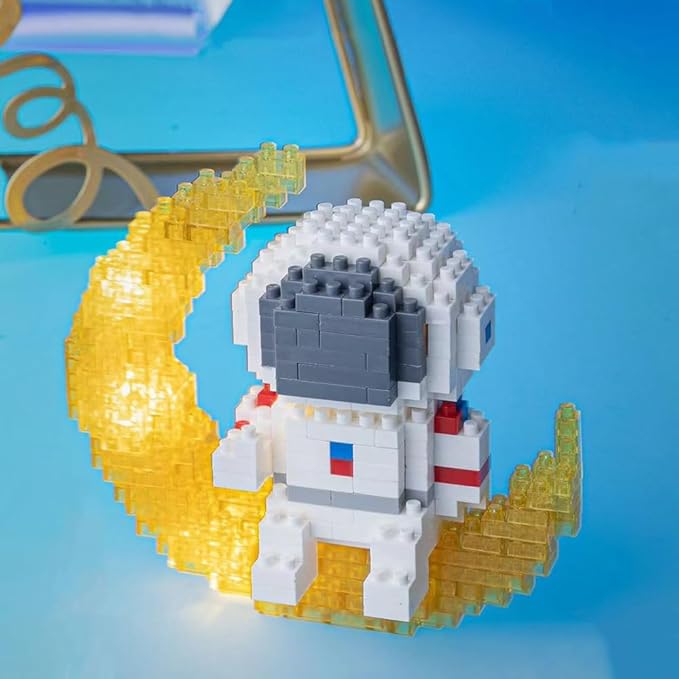 Micro Building Blocks Astronaut Model with Light Building Toy, Micro Building Kits for Kids or Adult Gifts, Spaceman on The Moon Mini Blocks Set DIY Bricks Toys