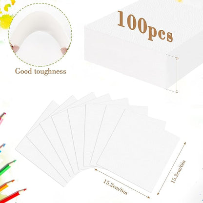 100PCS 6x6 Watercolor Paper Bulk, 140lb/300g Cold Press Thick Water Color Paper Pad for Child Adult, White Art Paper for Drawing Painting Markers Gouache, Textured Cotton Paper Sheets