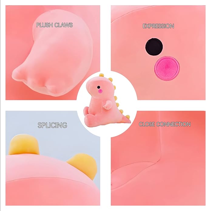 Cute Dinosaur Plush Toys, Fat Dinosaur Soft Stuffed Animals Toys Dolls, Dino Plushies Doll Cute Birthday Gifts for Kids Girls Boys (Pink,8in)