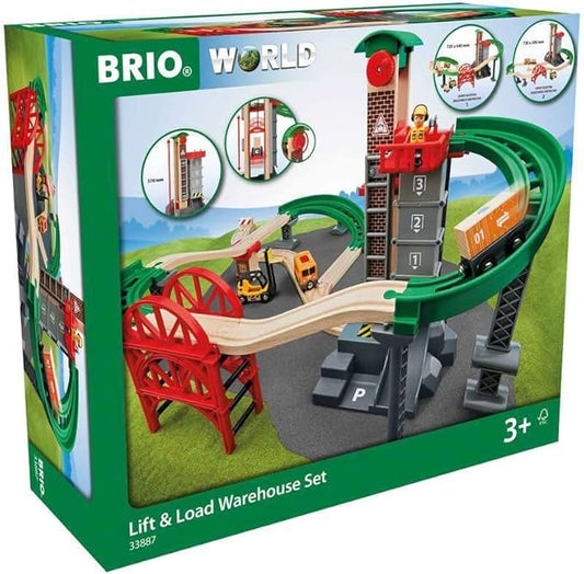 BRIO World 33887 Lift & Load Warehouse Set | 32 Piece Kids Train Toy Set with Wooden Tracks and Accessories | Interactive Design | FSC Certified Wood | for Ages 3 and Up