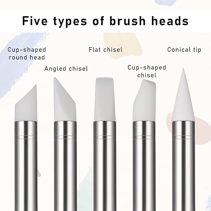 15Pcs Silicone Paint Brush, 5 Shape Head Silicone Paint Brushes, Rubber Tip Painting Brush for Clay, Pottery, Nail Art, Sculpting, DIY Crafts