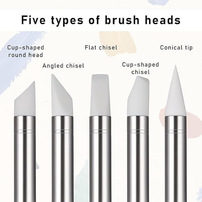 15Pcs Silicone Paint Brush, 5 Shape Head Silicone Paint Brushes, Rubber Tip Painting Brush for Clay, Pottery, Nail Art, Sculpting, DIY Crafts