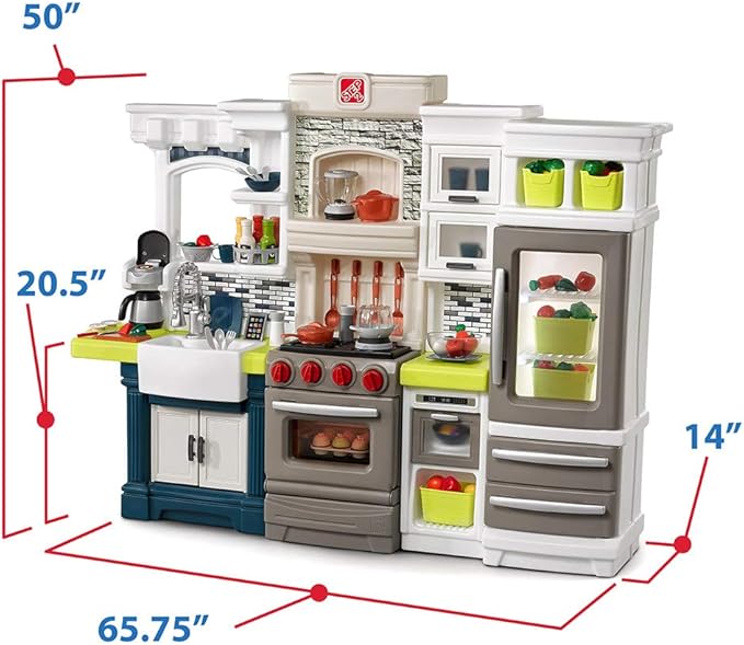 Step2 Elegant Edge Kids Kitchen Playset, Indoor/Outdoor Kitchenette, Interactive Play with Lights and Sounds, Made of Durable Plastic, Includes 78 Piece Toy Accessories, For Toddlers 3+ Years Old