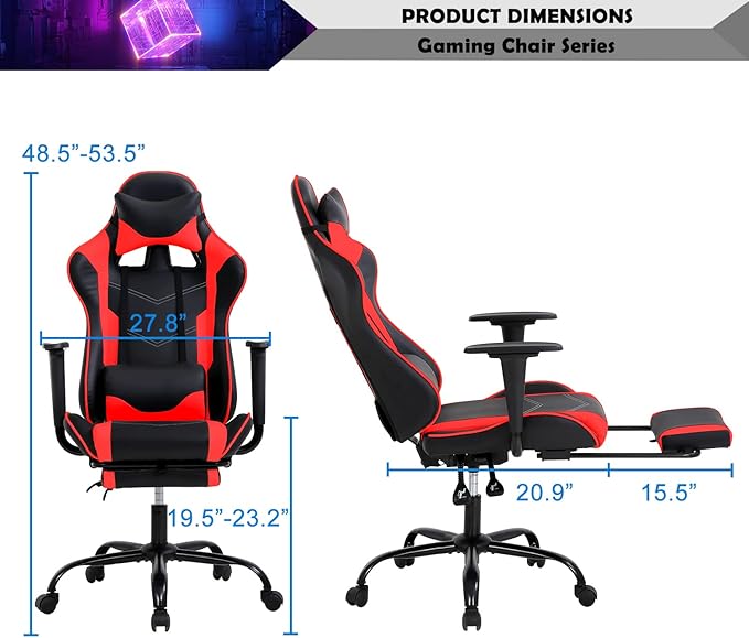 Gaming Chair Racing Style Office Computer Game Chair Ergonomic Desk Chair with Headrest Lumbar Support, High Back Gamer Office Chair Recliner Video Game Chairs for Kids or Adults,Red