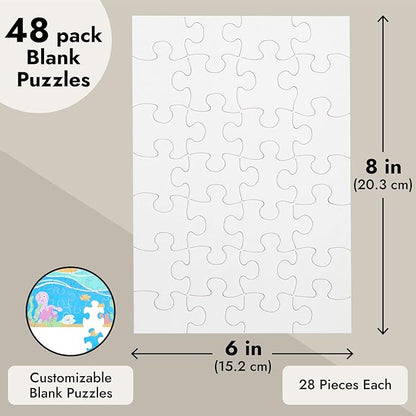 Juvale 48 Sheets Blank Puzzles to Draw On Bulk – 6x8 inch Make Your Own Jigsaw Puzzle for Kids Crafts Projects (28 Pieces Each)