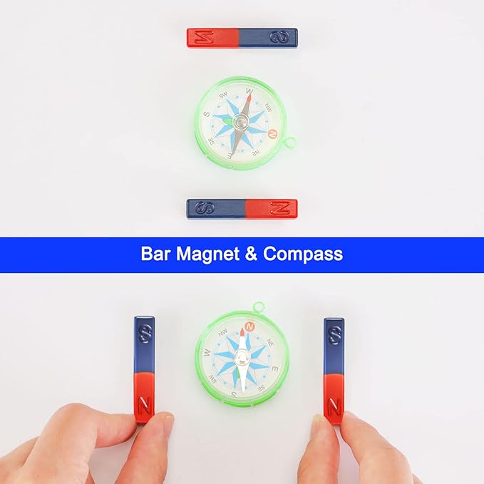 MakerFocus Science Magnet Kits for Kids:Educational Magnet Science Projects STEM Magnets Experiment Tools Physics Lab Magnet Kits Includes Bar/Ring/Horseshoe/Compass/Magnetic Iron Powder, White