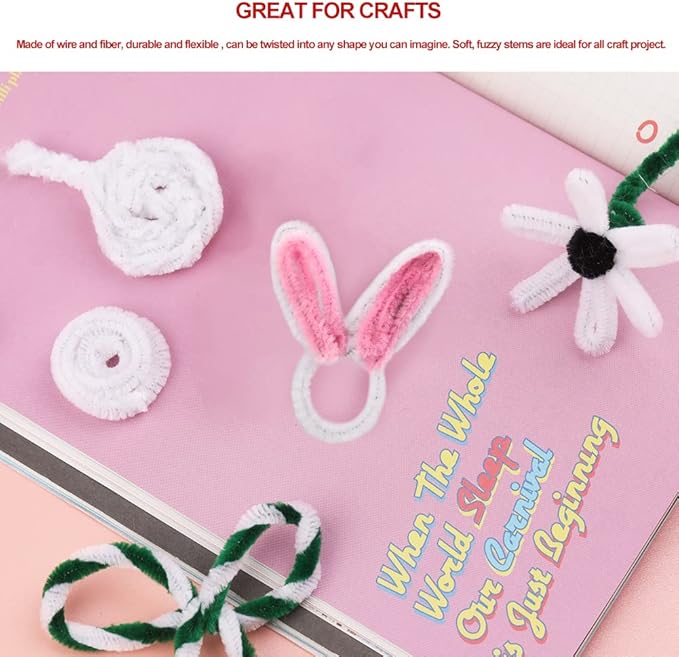 60 Pieces White Pipe Cleaners, Christmas Craft Pipe Cleaners, Pipe Cleaners Chenille Stem, Pipe Cleaners Bulk, Art Pipe Cleaners for Creative Home Decoration Supplies Arts and Crafts Project