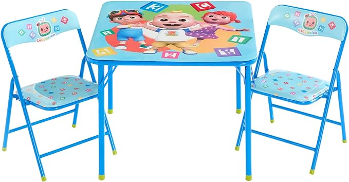 Idea Nuova Cocomelon 3 Piece Children's Activity Square Table and 2 Folding Chairs Set, Ages 3+