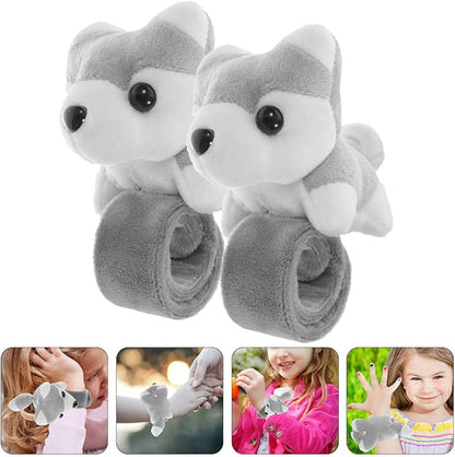 LUOZZY 2 Pcs Dog Stuffed Animal Slap Bracelets for Kids Dog Slap Bracelets Party Favors Baby Stuffed Animal Toys (Gray)