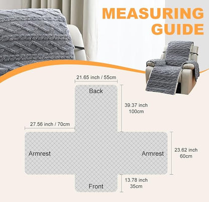 vctops Geometric Jacquard Plush Recliner Chair Cover Soft Fuzzy Fluffy Reclining Chair/Furniture Protector with Elastic Straps for Kids, Pets(Grey,21.7")