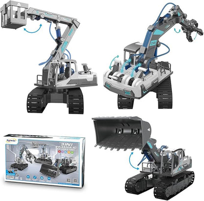 STEM Building Block Construction Toy Set for Kids Age 8-12 - Hydraulic Powered Lift Truck, Bulldozer, Snatch Machine, 3-in-1 Educational Toys, STEM Learning Experience with Fun for Boys
