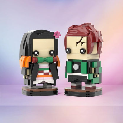 MOOXI-MOC Anime Brick Mini Headz Tanjirou and Nezuko Building Set,Creative Cute Building Blocks Children Kits,Gifts for Kids(381pcs)