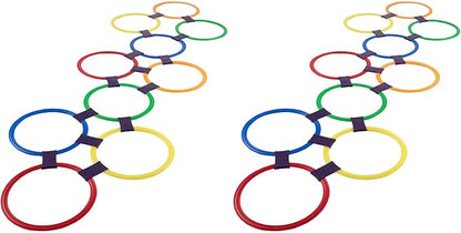 HEY! PLAY! Hopscotch Rings Game - Ten 11-Inch Plastic Rings and 15 Connectors for Indoor and Outdoor Use - Play Set for Girls-and Boys (Multicolored),(Pack of 2)