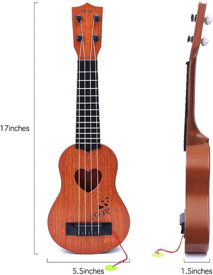 YEZI Classical Ukulele for Kids, Mini Toddler Guitar Toy with Pick, Educational Musical Instrument for Preschool Boys Girls, Early Learning Music Toy for Ages 3 4 5 6+ Years Old, Brown