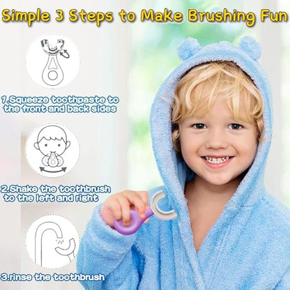 YOTEE U-Shaped Toothbrush Kids 2 PCS - Toddler Toothbrush with Food Grade Soft Silicone Brush Head, Manual Whole Mouth Toothbrush for Kids Age 2-6(Purple+Yellow), 360° Oral Teeth Cleaning