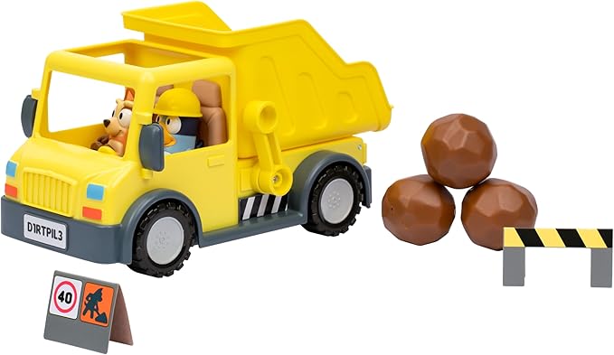 Bluey Dump Truck, with Load and Unload Feature, Get Some Work Done with Exclusive Hard-Hat and Muddy Bingo