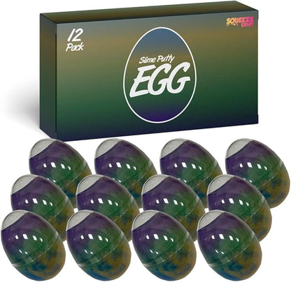 Squeeze Craft Slime Putty Easter Egg - Pack of 12 Colorful Galaxy Sludgy Gooey Fidget Kit for Sensory and Tactile Stimulation, Stress Relief, Prize, Party Favor, Educational Game